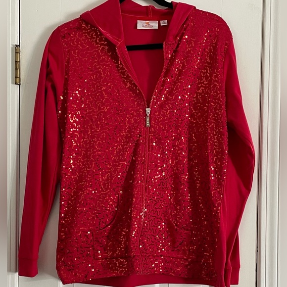Red Sequin Medium Quacker Factory Zip Up Jacket - Picture 1 of 8